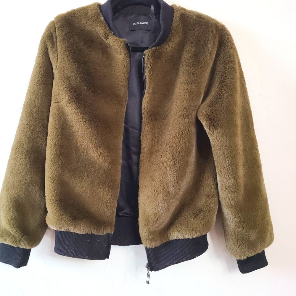 Faux Fur Jacket-Olive Green